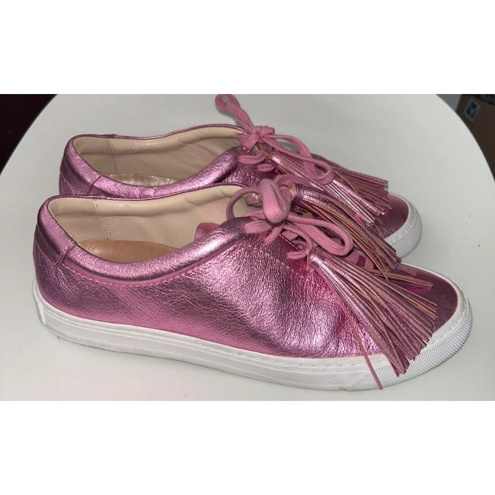 Loeffler Randall Logan Women’s Tassel Leather Sneakers size 8 Metallic Pink